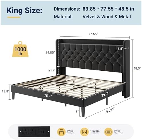 Allewie King Size Bed Frame, Storage Headboard & Charging Station - Image 2