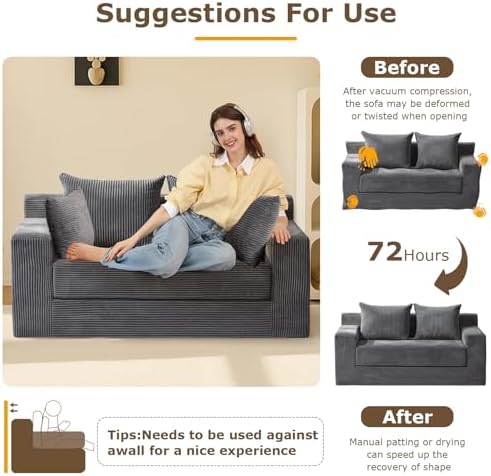 cidludto Convertible Sofa Bed, 3 in 1 Loveseat Folding Couch Bed Foldable - Image 5