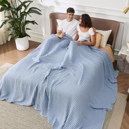 Bedsure Cooling Waffle Blanket for Hot Sleepers, Sky Blue, Oversized King - Image 3