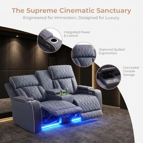 Power Recliner Set with LED Lights, Air Leather Reclining Set with USB - Image 3