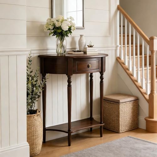 Half Moon Console Table Solid Wood Vintage Entryway Table - Image 3