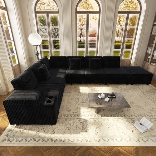 KEIKI 110" L-Shaped Oversized Plush Corduroy Modular Sectional Sofa - Image 3