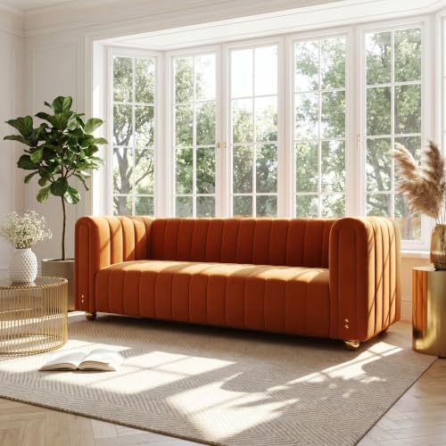81" Velvet Sofa Mid Century Modern Couch - Image 4