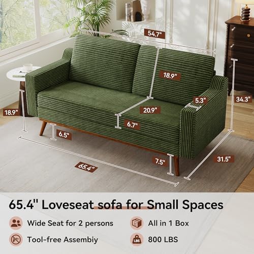 Vipbear 65.4" Loveseat Sofa, Mid-Century Modern Small Couches - Image 2