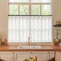 TWODRAPES Beige White Linen Pleated Curtains 30 Inch Length Light Filtering by TWODRAPES