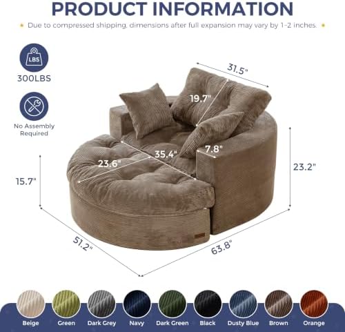 MAXYOYO Oversized Round Chaise Lounge Sofa, Boneless Chair - Image 2