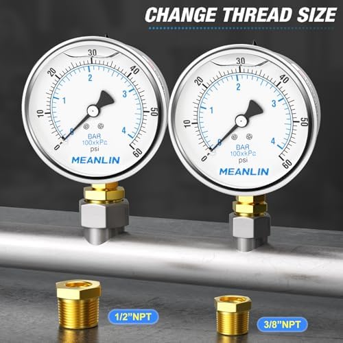 MEANLIN MEASURE 0~60Psi Stainless Steel 1/4" NPT 4" FACE DIAL Liquid Filled - Image 3