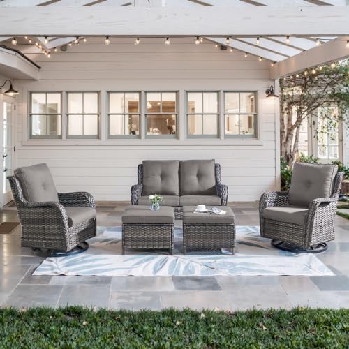 Belord 5 Piece Wicker Patio Furniture Set, Outdoor Swivel Rocker Chairs Set of 2 by Belord