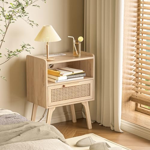Lerliuo Rattan Nightstand with Charging Station, Boho Night Stand - Image 7