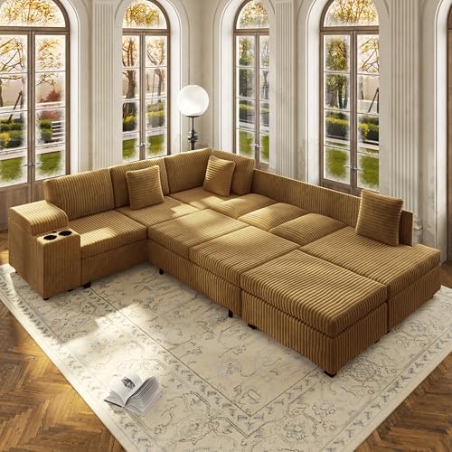 KEIKI 110" L-Shaped Oversized Plush Corduroy Modular Sectional Sofa - Image 3