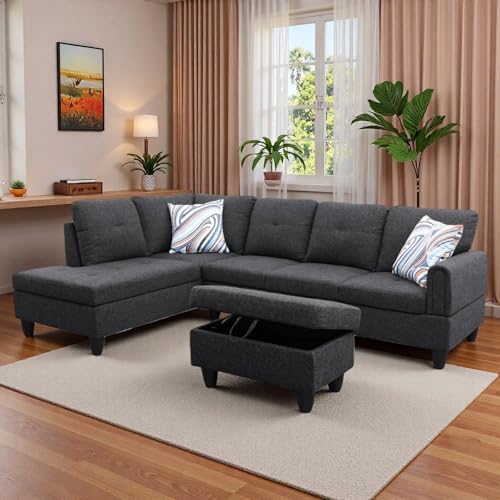 L-Shaped Sectional Sofa with Movable Chaise & Storage Ottoman, Lounge 3-Piece - Image 3