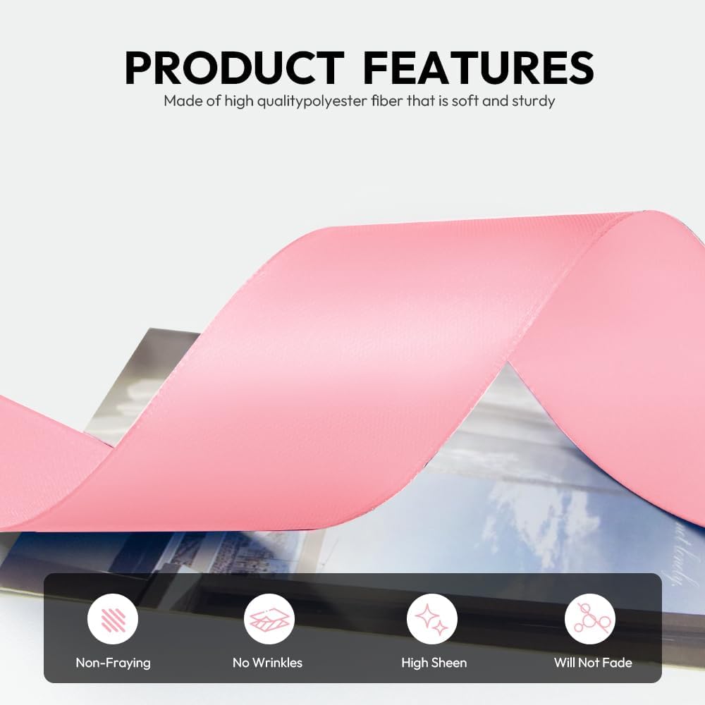 1-1/2 Inch 100 Yards Satin Ribbon Light Pink, Solid Color Fabric Ribbon for Gift Wrapping, Wedding, Polyester Gift Ribbon for Birthday Party Decoration, Craft, Hair, Floral, Sewing