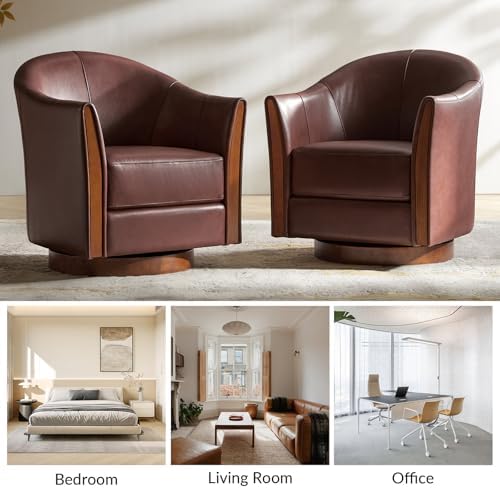 HULALA HOME Genuine Leather Swivel Accent Chair - Image 6