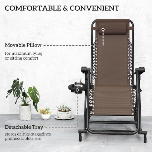 Outsunny Outdoor Rocking Chairs Zero Gravity Lounge Rocker Brown - Image 4