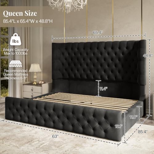Jocisland Queen Bed Frame Upholstered Sleigh Headboard & Footboard - Image 2