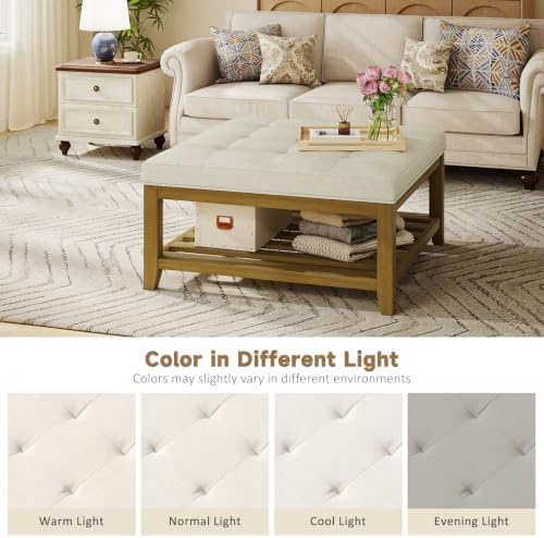 Befurtori Ottoman with Storage Bench, Linen Ottoman Coffee Table - Image 6