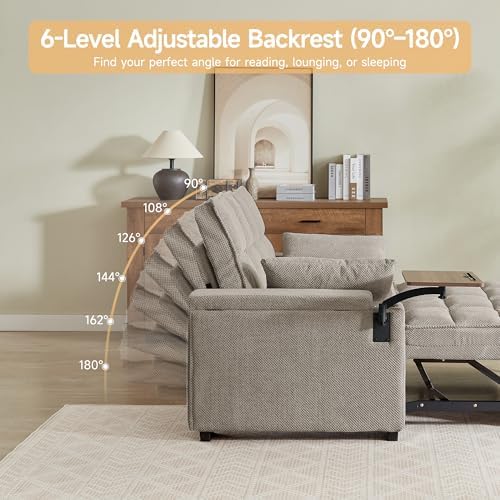 oaaktu 65'' Convertible Sleeper Sofa Bed, Extra Thick Cushion Polka dot Velvet - Image 5