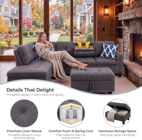 Linen L-Shaped Couch Set - Image 5