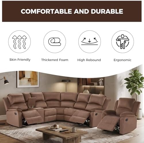 EBELLO Manual Reclining L-Shaped Sectional Sofa Set, Soft Microfiber Recliner - Image 5