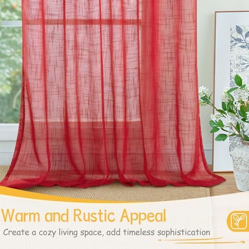 YoungsTex Red Linen Semi Sheer Curtains 84 Inch Length - Image 4