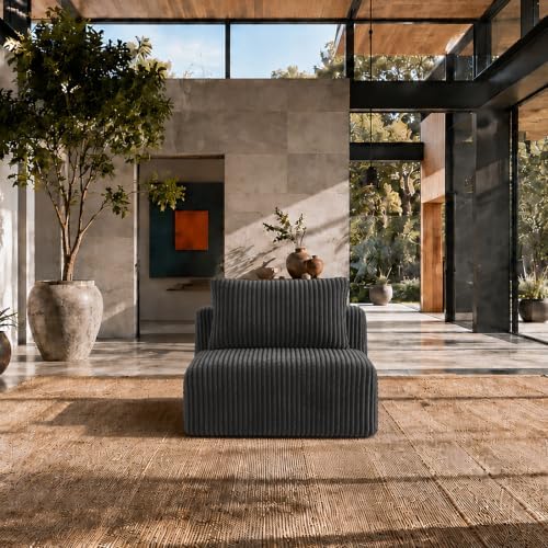 Maywish Single Modular Sofa, Corduroy Boneless Couch, Dark Grey by Maywish