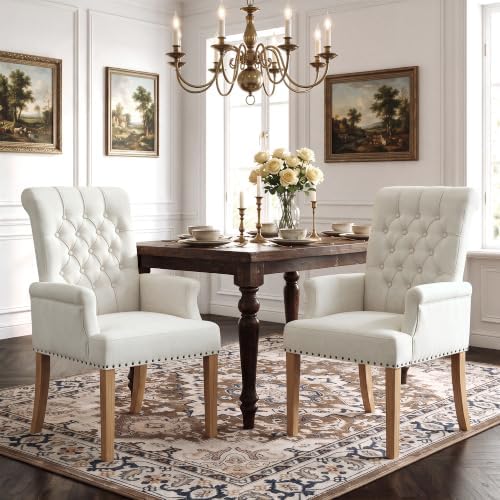 Dining Chair with Arms, Upholstered High Back Dining Room Chairs by WUTUTUEE