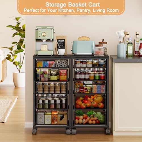 Kitchen Storage Cart with Drawer, 5-Tier Fruit Vegetable Storage Cart, Kitchen - Image 5