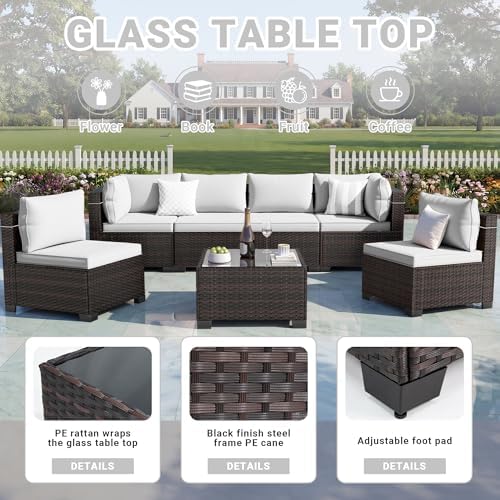 LAFWLL 7 Pieces Outdoor Patio Furniture Sets, Rattan Conversation Sectional Set - Image 5