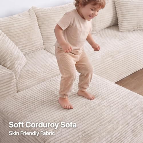 Claiks 104" Boneless Couch, Cloud Couch Sectional, L-Shape Corduroy Modular - Image 5