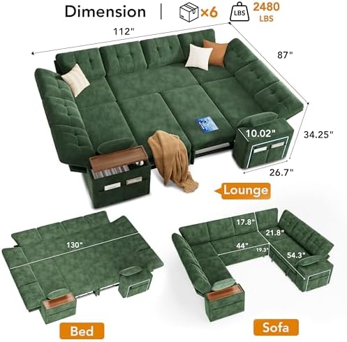 Vipbear 112" Modular Sectional Sleeper Sofa - Image 2