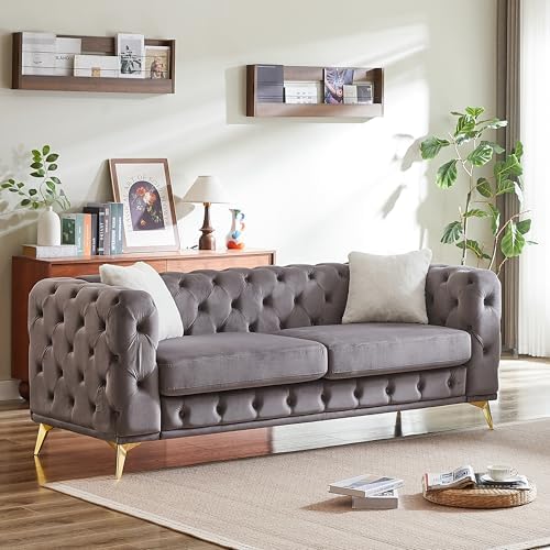 KEIKI 83" Luxury Oversized Velvet Chesterfield Sofa - Image 3