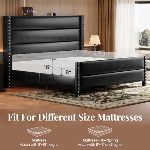 King Size 55" Tall Faux Leather Platform Bed Frame - Image 5
