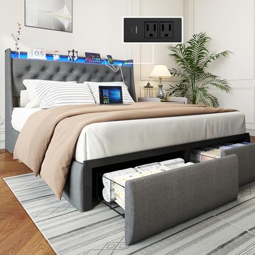 Upholstered Wingback Queen Bed Frame by Doltoro