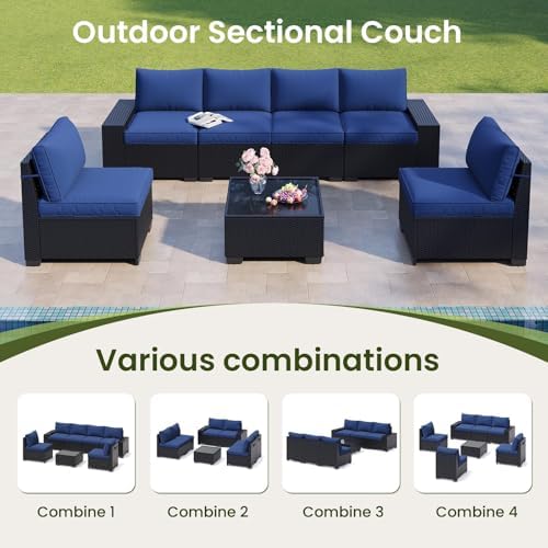 7-Piece Outdoor Patio Furniture Set, 6-Seat All-Weather PE Rattan Wicker Patio - Image 3