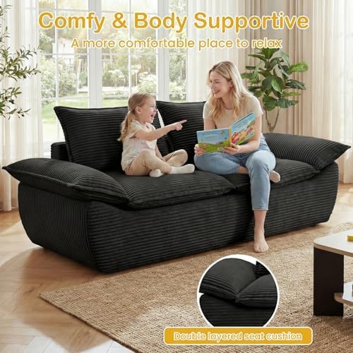 56" Boneless Loveseat, 2-Seater Black Boneless Sofa - Image 4