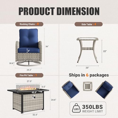 13Pcs Patio Rocking Swivel Chair - Image 2
