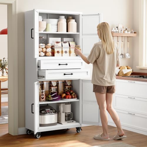 Yizosh 73" White Metal Garage Storage Cabinet - Image 2