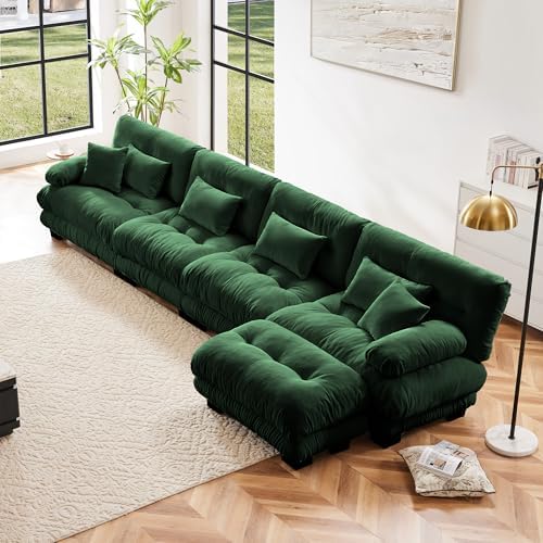 Modular Sectional Sofa for Living Room, Oversized 4 Seater Green Sectional by Wunlerlant
