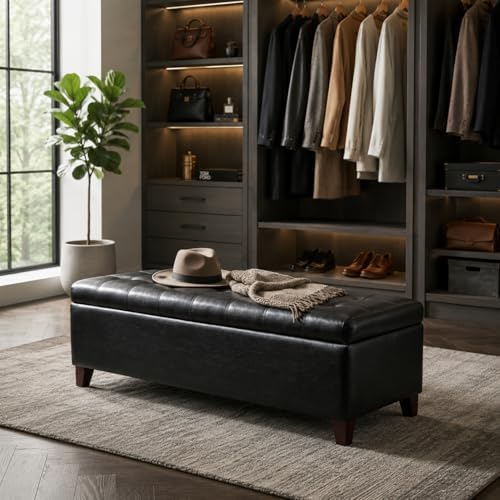 Black Ottoman with Storage Faux Leather Storage Ottoman Bench - Image 5