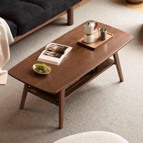 100% Solid Wood Coffee Table for Living Room, Mid Century Modern Small Tables by Vadisun