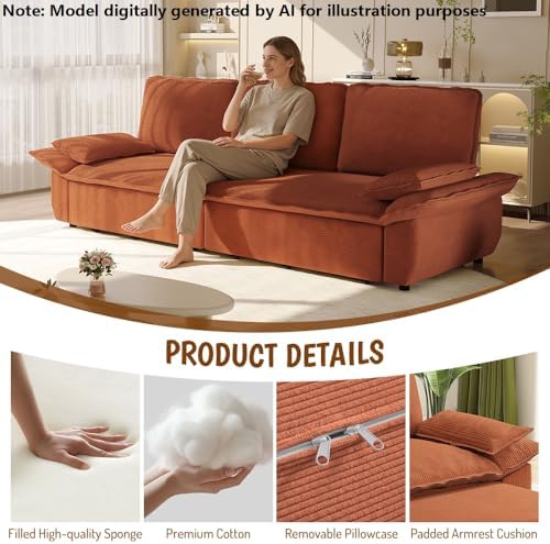 94.5" Sleeper Sofa Bed King Size, 3in1 Convertible Corduroy Couch - Image 6