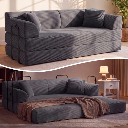 79'' Convertible Futon Sofa Bed, High‑Back Boneless Couches by PQOPQO