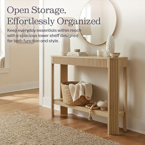 Alaterre Furniture Fluted Solid Wood Console Table, Light Oak, 36”x12”x32” - Image 4
