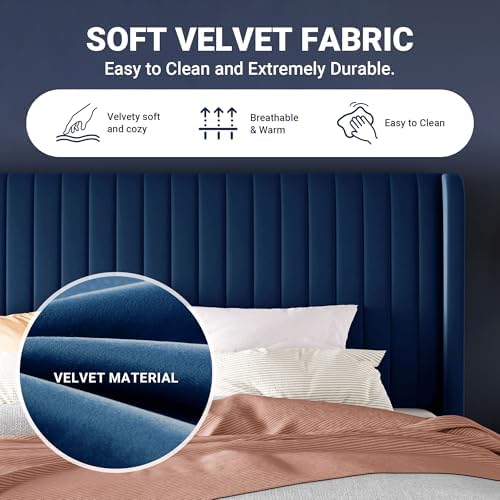 Allewie Full Size Velvet Bed Frame/Vertical Channel Tufted Wingback - Image 6