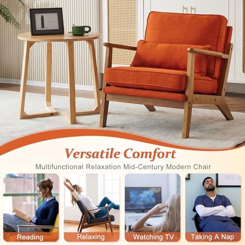 Vingli Solid Wood Wide Armrests Accent Chair Set of 2, Upholstered Mid Century - Image 7
