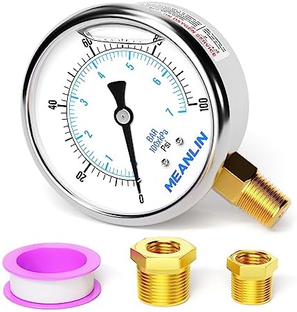 MEANLIN MEASURE 0~100Psi Stainless Steel 1/4" NPT 2.5" FACE DIAL Liquid Filled by MEANLINMEASURE