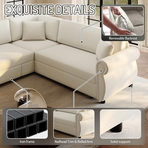 88.2" Chenille Vintage L-Shaped Pull-Out Sectional Sleeper Sofa Bed - Image 6