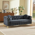82" 3-Seater Black Velvet Chesterfield Sofa by Unknown