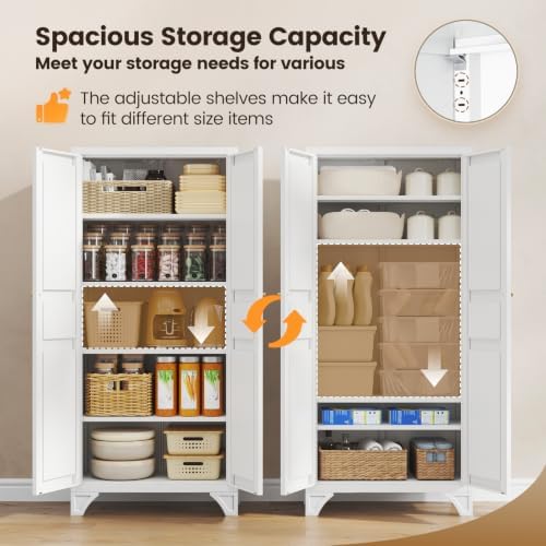 White Kitchen Pantry Storage Cabinets Food Storage Kitchen Cupboard 61" - Image 4