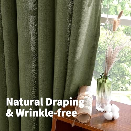YoungsTex Olive Green Linen Curtains 48 Inch Length, Light Filtering Drapes - Image 4